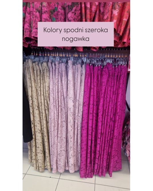 SZEROKIE SPODNIE KORONKA ▪️PUDROWE