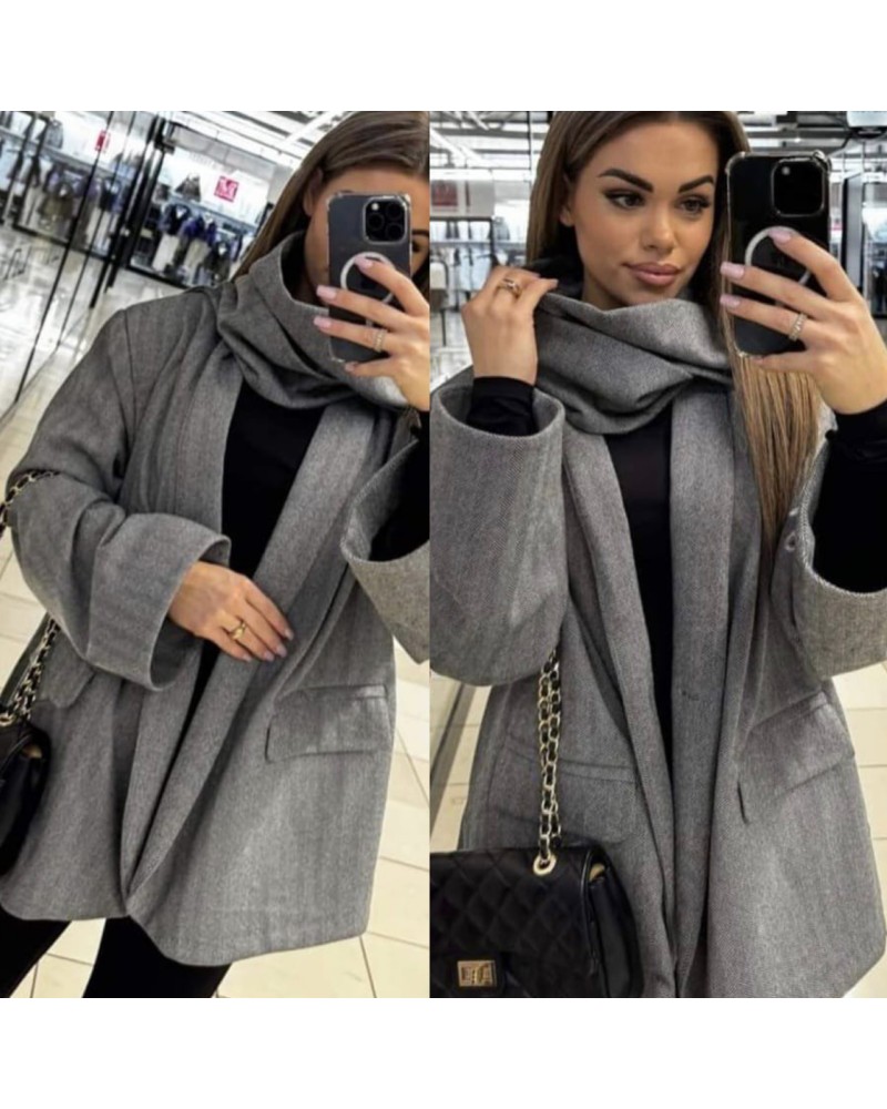 MARYNARKI PŁASZCZYK ▪️szary Jodełka z szalem