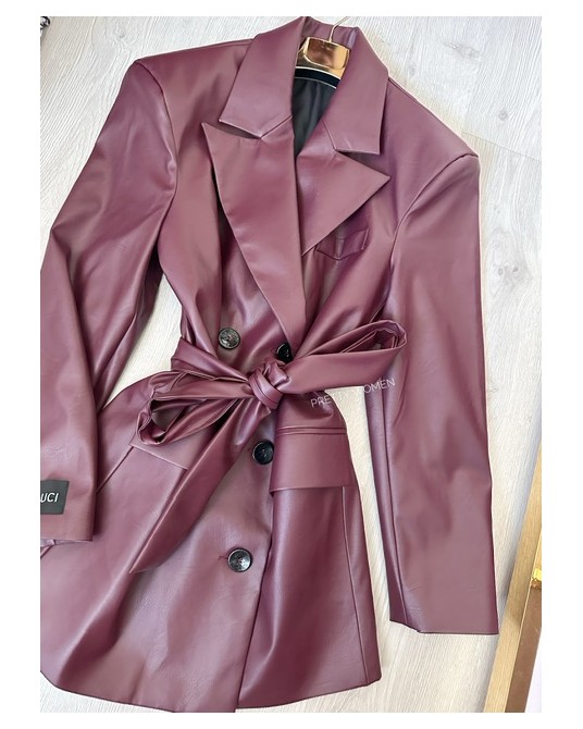 MARYNARKA LEATHER Z PASKIEM ▪️BORDO