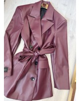 MARYNARKA LEATHER Z PASKIEM ▪️BORDO