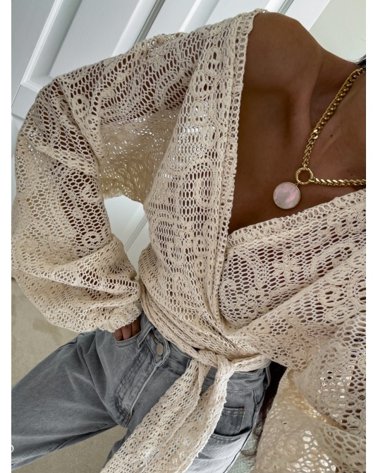 BLUZKA KIMONO AŻUROWE ▪️premium WANILIA