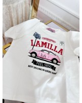 KOSZULKA LA MILLA CAR WHITE ▪️KIDS DLA DZIEWCZYNKI