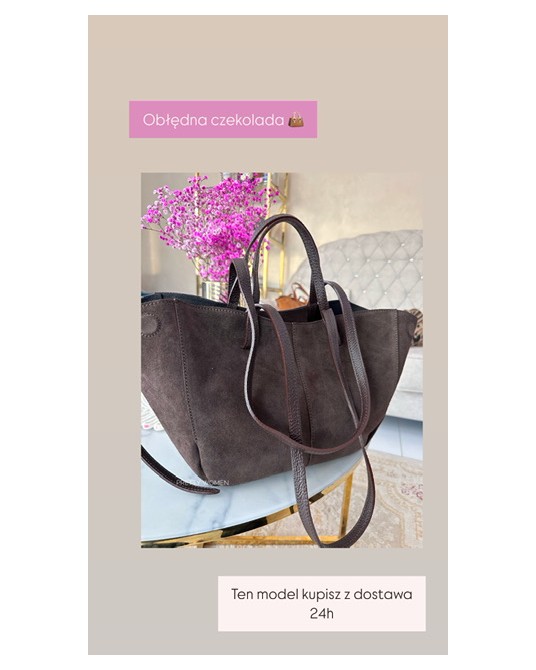 DUŻA ZAMSZOWA TOREBKA CZEKOLADOWA  ▪️