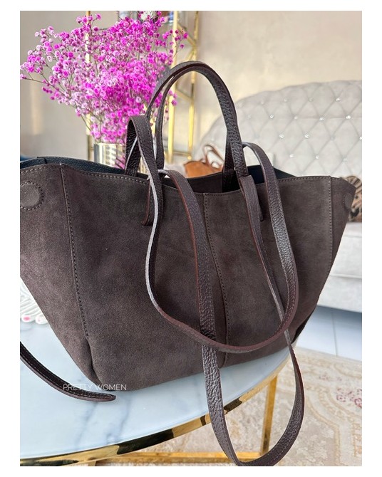 DUŻA ZAMSZOWA TOREBKA CZEKOLADOWA  ▪️