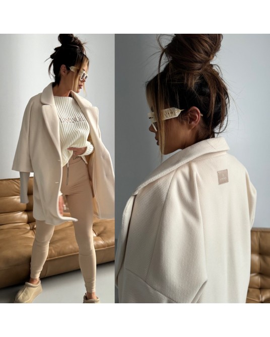 PŁASZCZ OVESIZE Lamanuel ▪️JASNY BEŻ WEŁNIANY