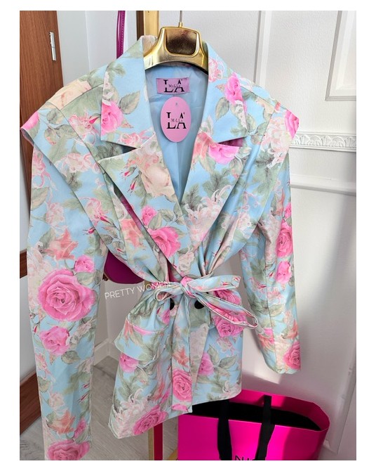 MARYNARKA DENIM Z PASKIEM ▪️Print FLOWERS