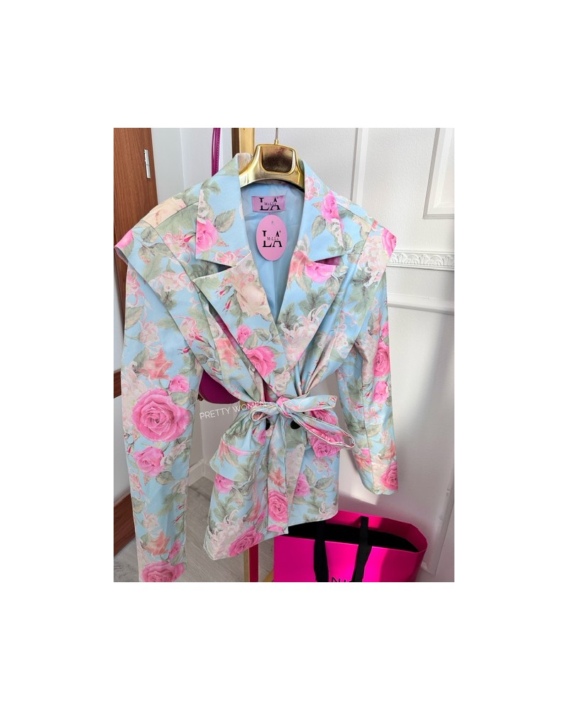 MARYNARKA DENIM Z PASKIEM ▪️Print FLOWERS