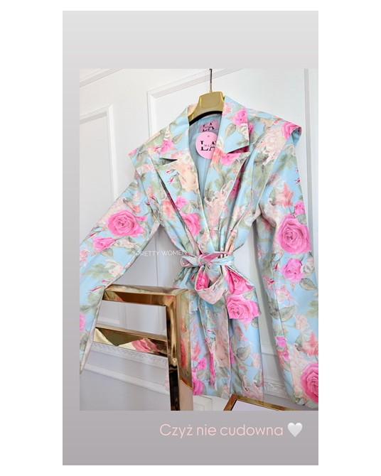 MARYNARKA DENIM Z PASKIEM ▪️Print FLOWERS