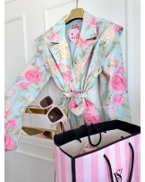 MARYNARKA DENIM Z PASKIEM ▪️Print FLOWERS