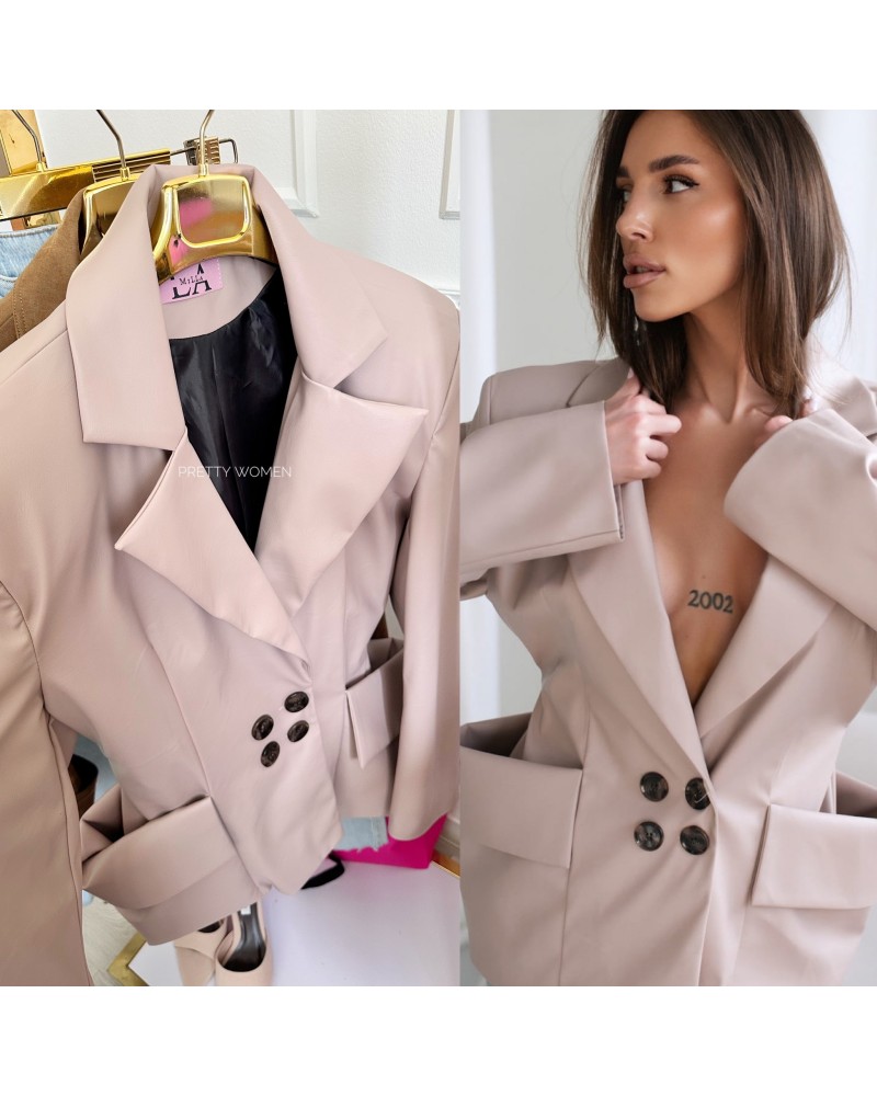 MARYNARKA FASHION ▪️ kieszenie NEW COLLECTION BEŻOWA LEATHER