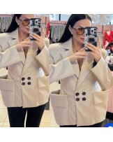 MARYNARKA FASHION ▪️ kieszenie NEW COLLECTION BEŻOWA LEATHER