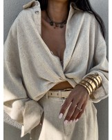 KOSZULA LEN SZARO-beż