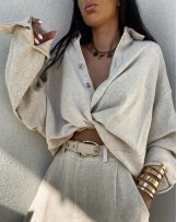 KOSZULA LEN SZARO-beż