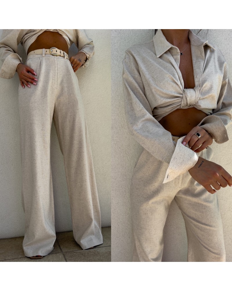 SPODNIE NATURAL LEN ▪️szaro-beż