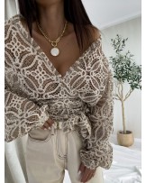 BLUZKA KIMONO AŻUROWE ▪️premium BEŻ