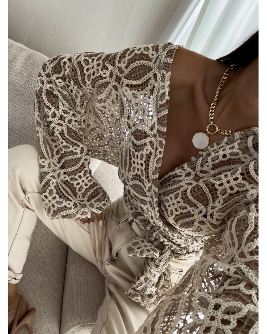 BLUZKA KIMONO AŻUROWE ▪️premium BEŻ