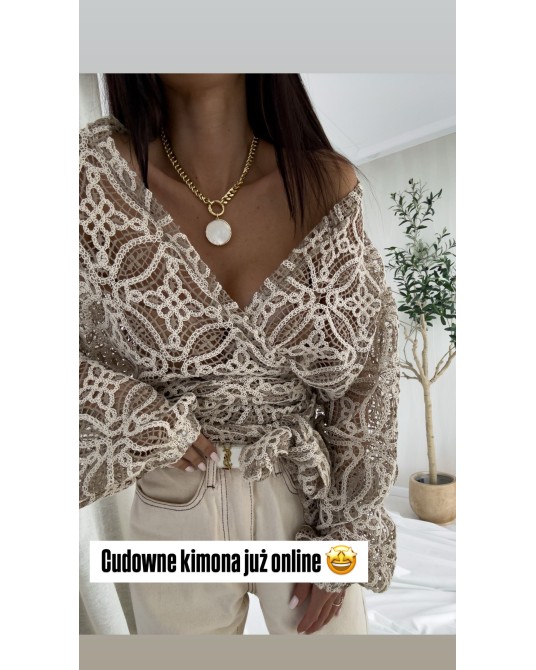 BLUZKA KIMONO AŻUROWE ▪️premium BEŻ