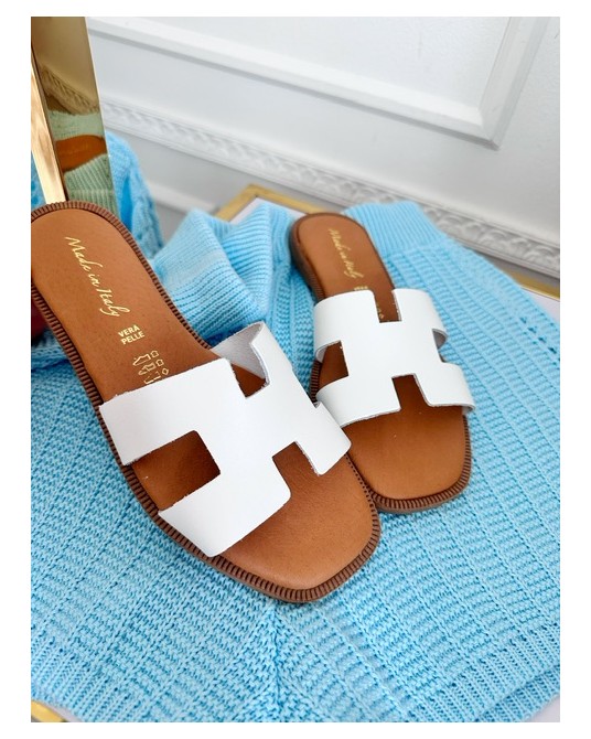 SKÓRZANE KLAPKI HH STYL  ▪️Białe