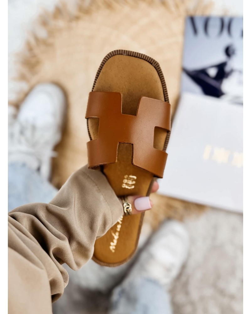 SKÓRZANE KLAPKI HH STYL  ▪️Brąz