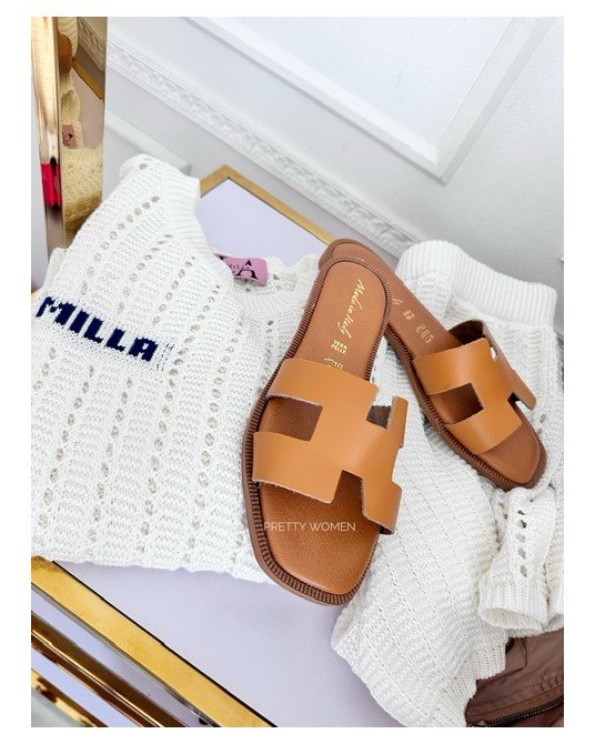 SKÓRZANE KLAPKI HH STYL  ▪️Brąz