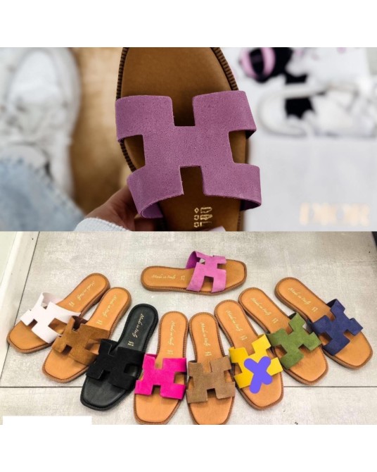 SKÓRZANE KLAPKI HH STYL  ▪️RÓŻ ZAMSZ