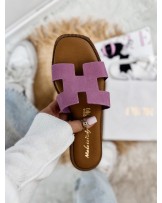 SKÓRZANE KLAPKI HH STYL  ▪️RÓŻ ZAMSZ