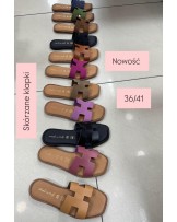 SKÓRZANE KLAPKI HH STYL  ▪️RÓŻ ZAMSZ