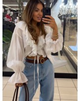 CZEKOLADOWA KOSZULA MIA ▪️falbany wiązana BIAŁA