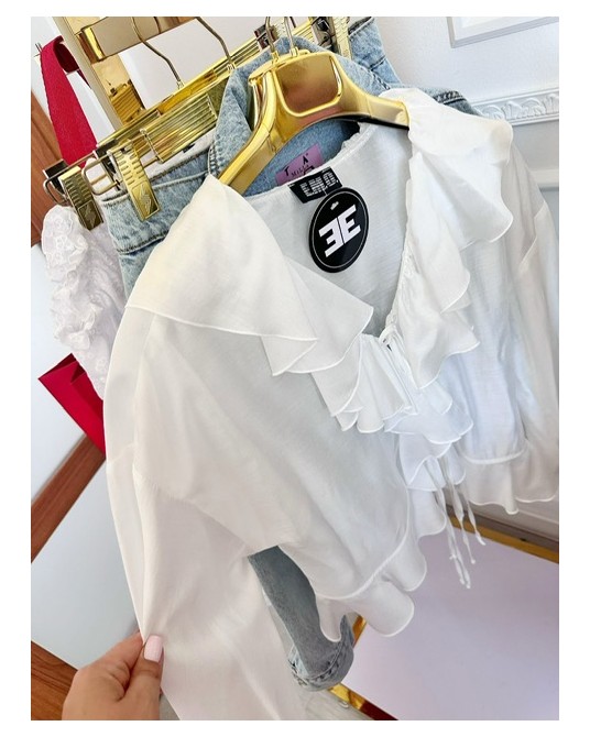 CZEKOLADOWA KOSZULA MIA ▪️falbany wiązana BIAŁA