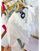 CZEKOLADOWA KOSZULA MIA ▪️falbany wiązana BIAŁA