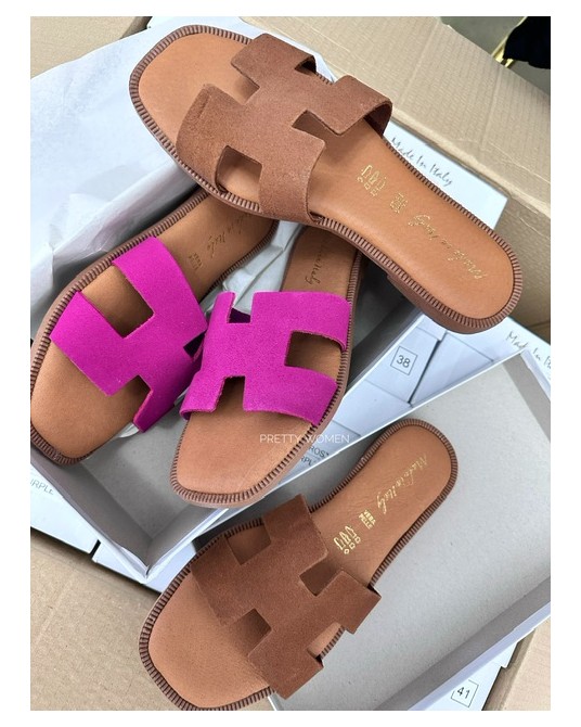 SKÓRZANE KLAPKI HH STYL  ▪️RÓŻ ZAMSZ