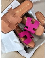 SKÓRZANE KLAPKI HH STYL  ▪️RÓŻ ZAMSZ