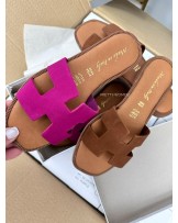 SKÓRZANE KLAPKI HH STYL  ▪️RÓŻ ZAMSZ