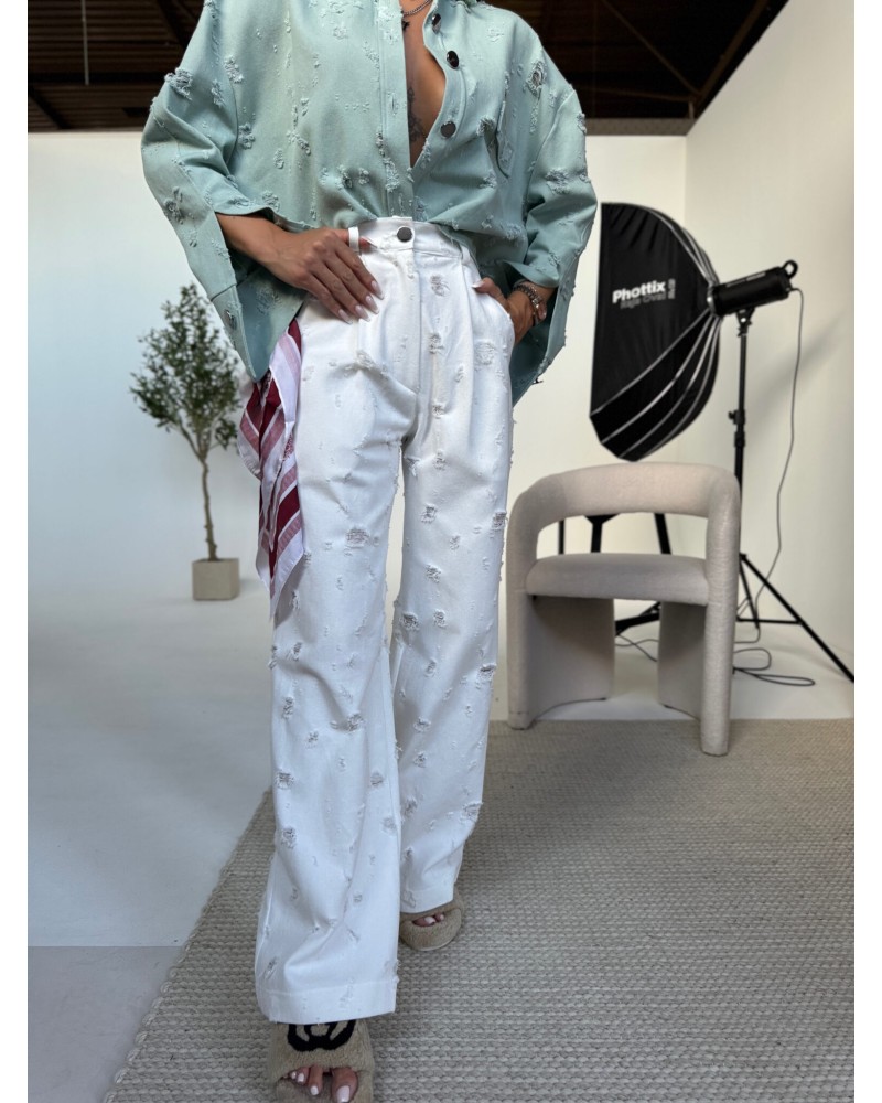 SPODNIE DENIM Ripped ▪️ecru